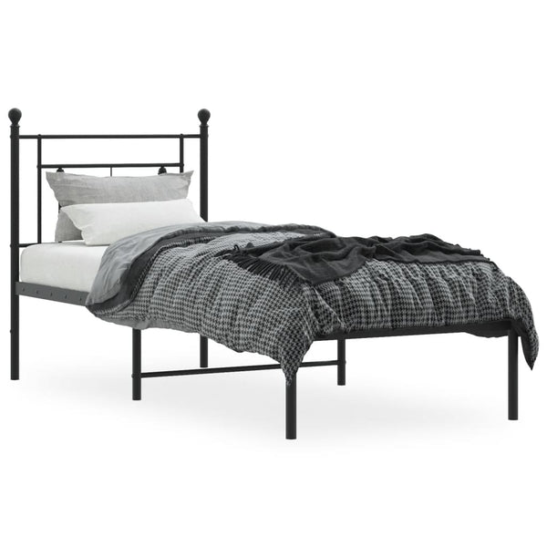 Schwarzes Metall-Bettgestell mit Kopfteil Hartia 75x190cm