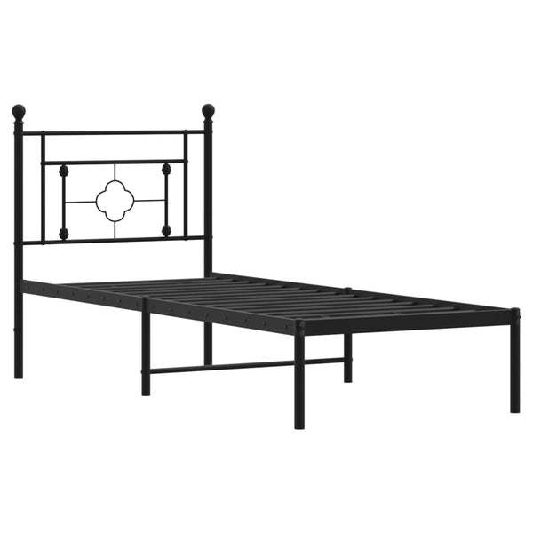 Schwarzes Metallbettgestell mit Kopfteil Hartia 80x200cm