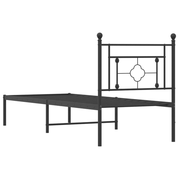 Schwarzes Metallbettgestell mit Kopfteil Hartia 80x200cm