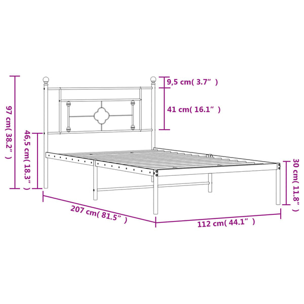 Bettgestell aus schwarzem Metall mit Kopfteil Hartia 107x203cm