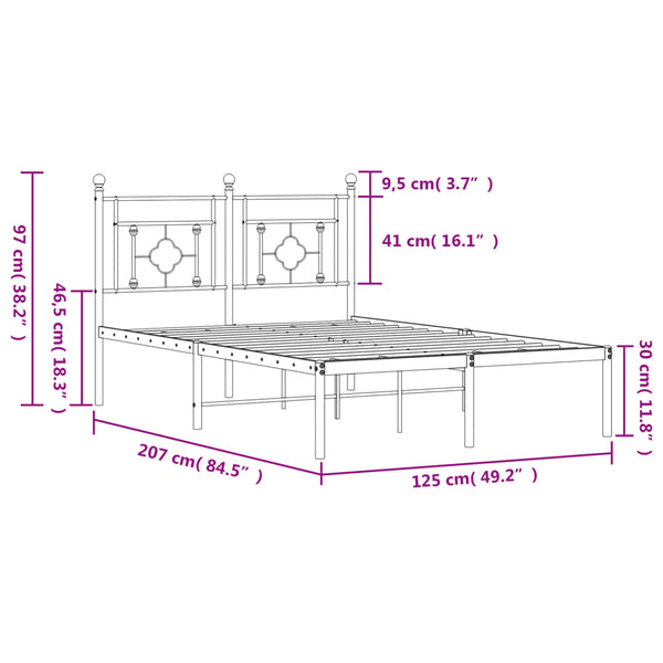 Schwarzes Metallbettgestell mit Kopfteil Hartia 120x200cm