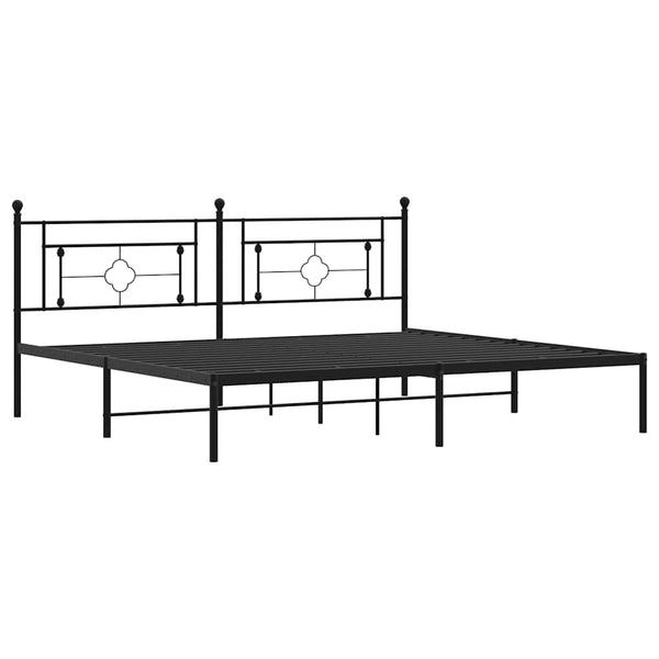 Schwarzes Metallbettgestell mit Kopfteil Hartia 193x203cm