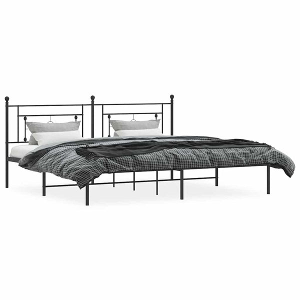 Schwarzes Metallbettgestell mit Kopfteil Hartia 193x203cm