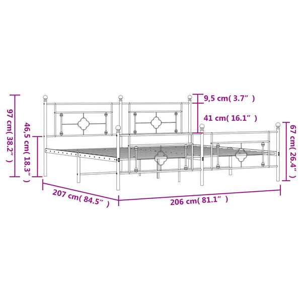 Schwarzes Metallbettgestell mit Kopfteilen Hartia 200x200cm