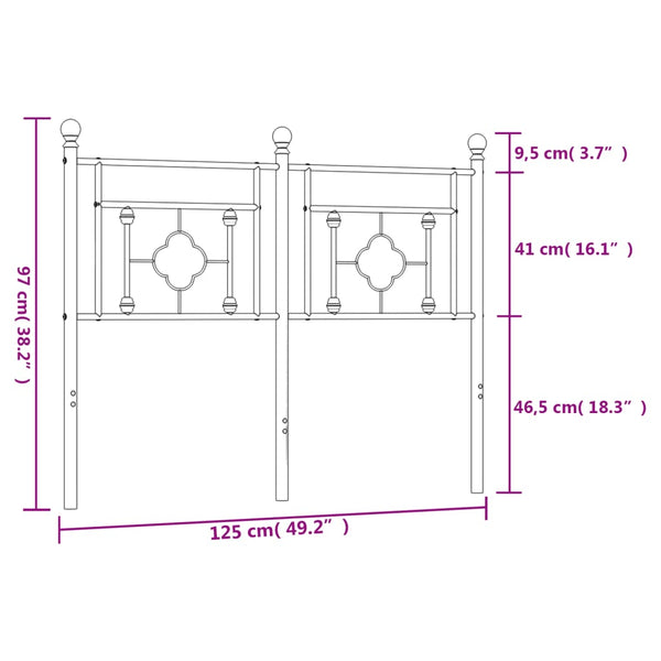 Musta metallinen sängynpääty Vinu 120cm