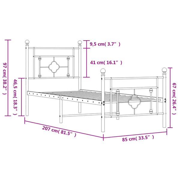 Weißes Metallbettgestell mit Kopfteilen Hartia 80x200cm