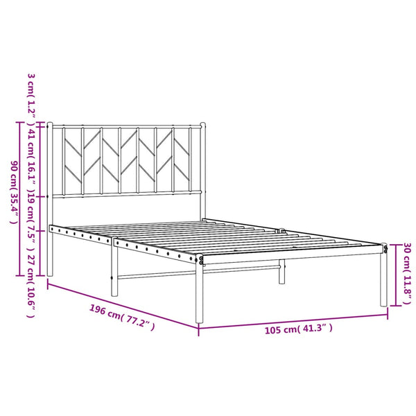 Schwarzes Metallbettgestell mit Kopfteil Tchervincky 100x190cm