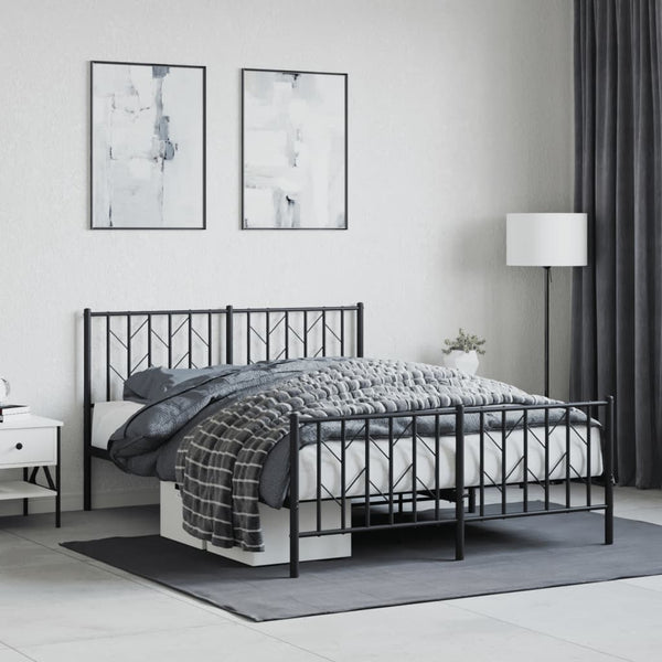 Schwarzes Metallbettgestell mit Kopfteil Tchervincky 135x190cm