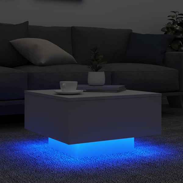 Valkoinen sohvapöytä led-valoilla Pimpi 55x55x31cm