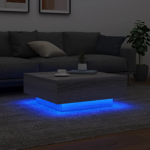Grauer Couchtisch mit LED-Beleuchtung Pimpi 80x80x31cm (Sonoma)