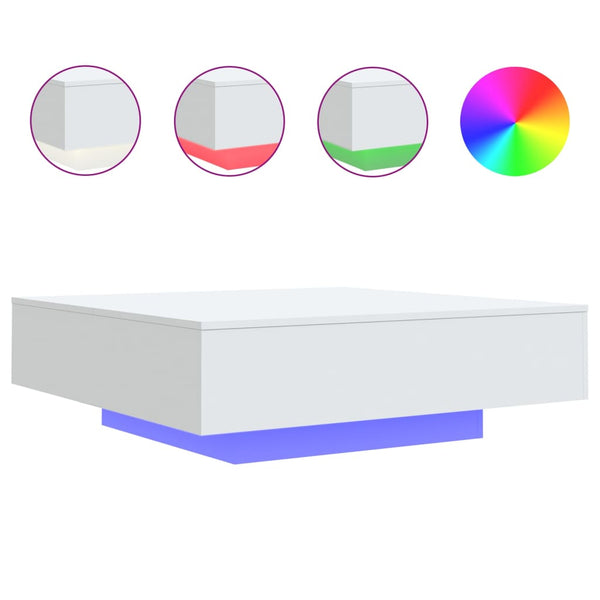 Weißer Couchtisch mit LED-Beleuchtung Pimpi 100x100x31cm