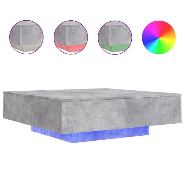 Betongrauer Couchtisch mit LED-Beleuchtung Pimpi 100x100x31cm
