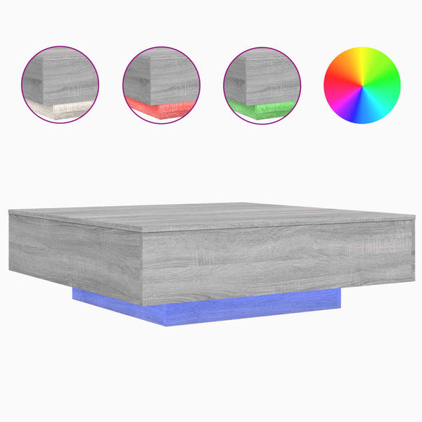 Grauer Couchtisch mit LED-Beleuchtung Pimpi 100x100x31cm (Sonoma)