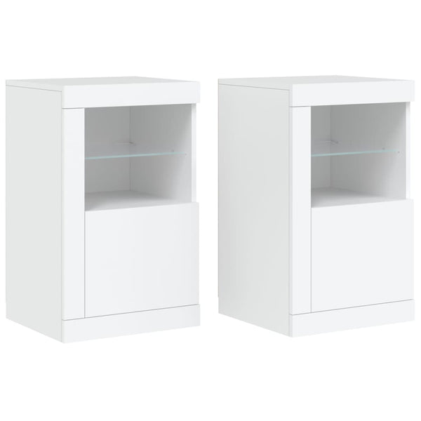 Weiße Beistellschränke mit LED-Beleuchtung Shelvie (2 Stück, Holz)
