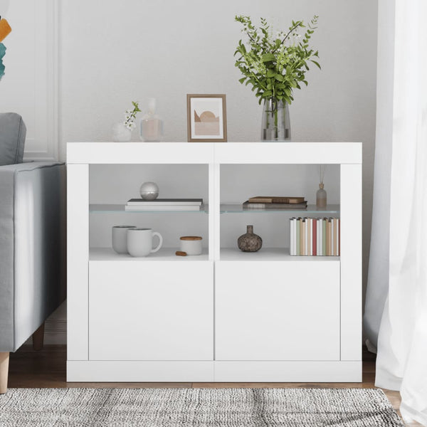 Weiße Beistellschränke mit LED-Beleuchtung Shelvie (2 Stück, Holz)