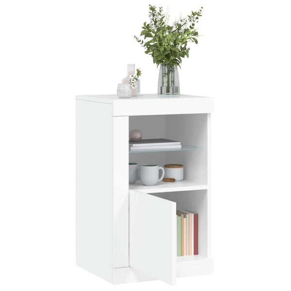 Weiße Beistellschränke mit LED-Beleuchtung Shelvie (2 Stück, Holz)