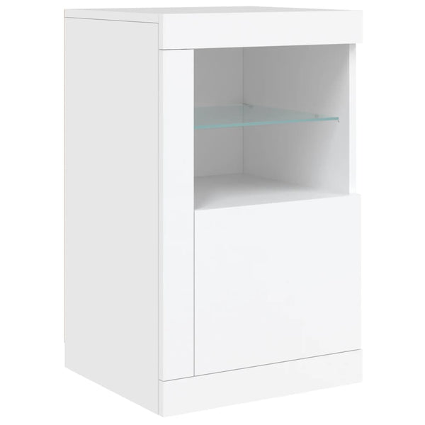 Weiße Beistellschränke mit LED-Beleuchtung Shelvie (2 Stück, Holz)