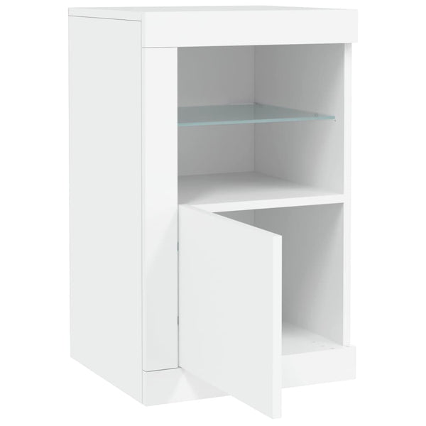 Weiße Beistellschränke mit LED-Beleuchtung Shelvie (2 Stück, Holz)