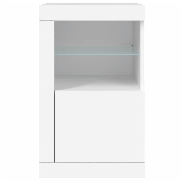 Weiße Beistellschränke mit LED-Beleuchtung Shelvie (2 Stück, Holz)