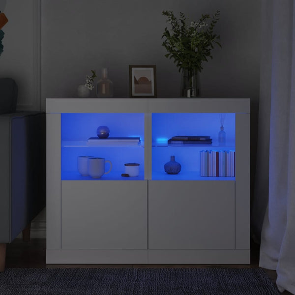 Weiße Beistellschränke mit LED-Beleuchtung Shelvie (2 Stück, Holz)