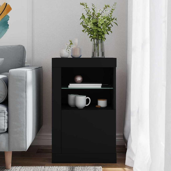 Schwarzer Beistellschrank mit LED-Beleuchtung Shelvie (Holz)