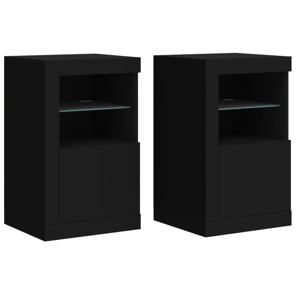 Schwarze Nachttische mit LED-Beleuchtung Shelvie (2er-Set Holz)