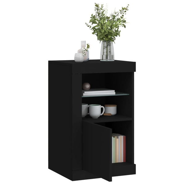 Schwarze Nachttische mit LED-Beleuchtung Shelvie (2er-Set Holz)