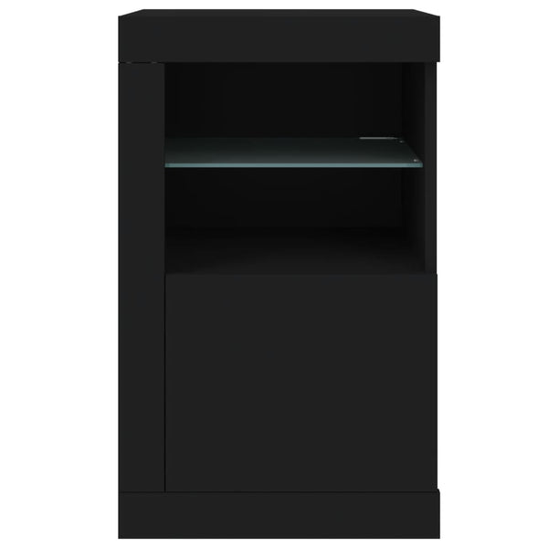 Schwarze Nachttische mit LED-Beleuchtung Shelvie (2er-Set Holz)
