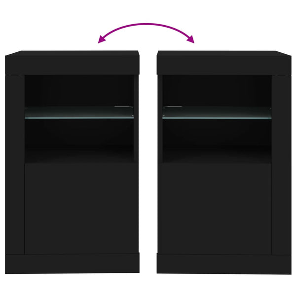Schwarze Nachttische mit LED-Beleuchtung Shelvie (2er-Set Holz)