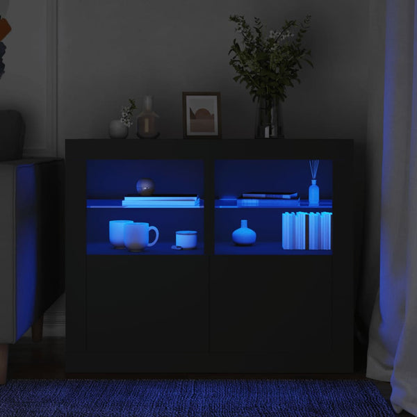 Schwarze Nachttische mit LED-Beleuchtung Shelvie (2er-Set Holz)