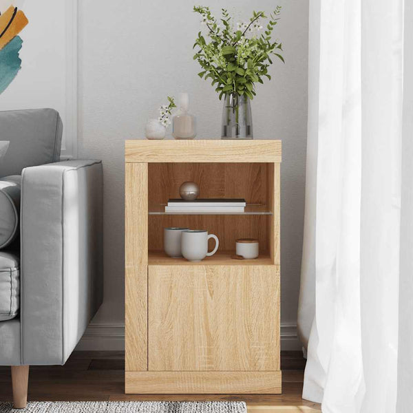 Sonoma-Eiche Sideboard Shelvie (mit LED-Beleuchtung, Holz)