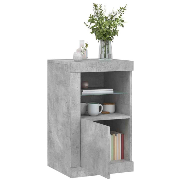 Betoninharmaa sivukaappi led-valoilla Shelvie (puinen)