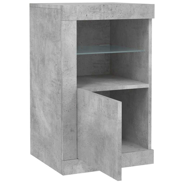 Betoninharmaa sivukaappi led-valoilla Shelvie (puinen)