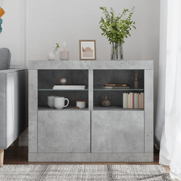 Betongraue Seitenschränke mit LED-Beleuchtung Shelvie (2 Stück, Holz)