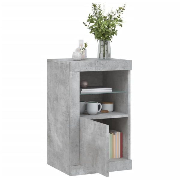Betongraue Seitenschränke mit LED-Beleuchtung Shelvie (2 Stück, Holz)