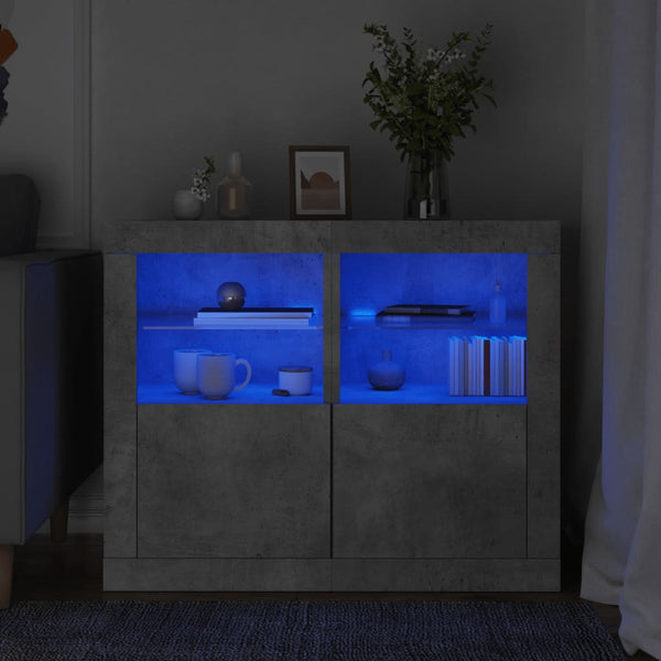 Betongraue Seitenschränke mit LED-Beleuchtung Shelvie (2 Stück, Holz)