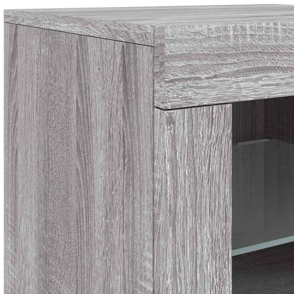 Grauer Beistellschrank mit LED-Beleuchtung Shelvie (Sonoma-Holz)
