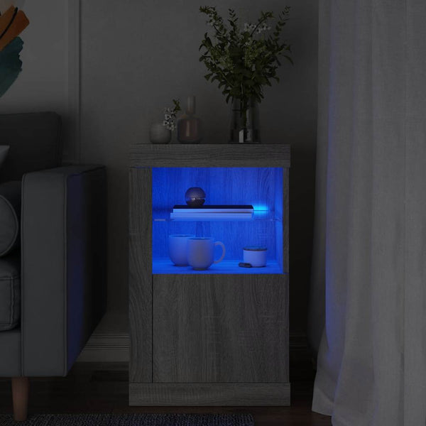 Grauer Beistellschrank mit LED-Beleuchtung Shelvie (Sonoma-Holz)