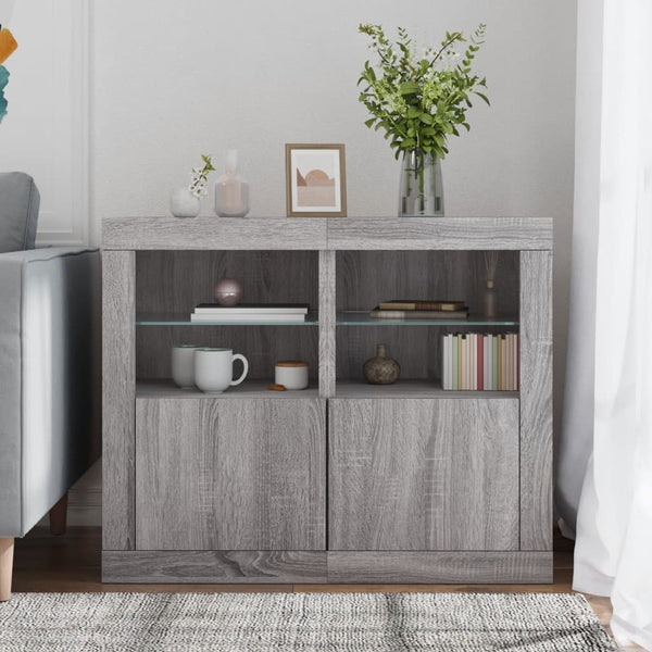 Graue Seitenregale mit LED-Leuchten Shelvie (2 Stück Sonoma-Holz)