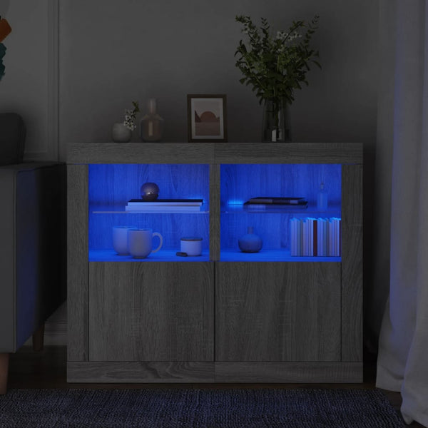Graue Seitenregale mit LED-Leuchten Shelvie (2 Stück Sonoma-Holz)