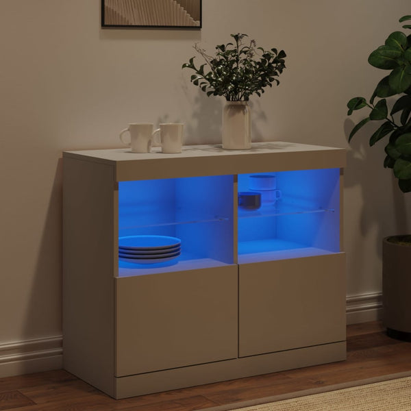 Weißes Sideboard mit LED-Beleuchtung Hisham 81x37x67cm