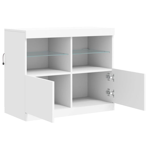 Weißes Sideboard mit LED-Beleuchtung Hisham 81x37x67cm