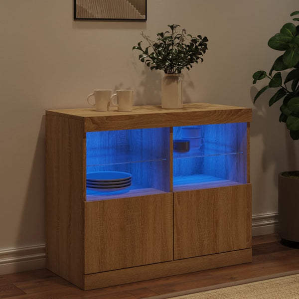 Sonoma-Eiche Sideboard mit LED-Beleuchtung Hisham 81x37x67cm