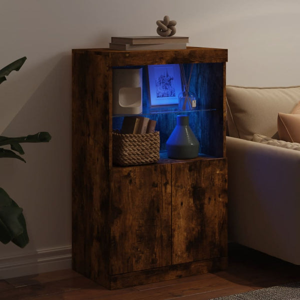 Räuchereiche Sideboard mit LED-Beleuchtung Velichi 60,5x37x100cm