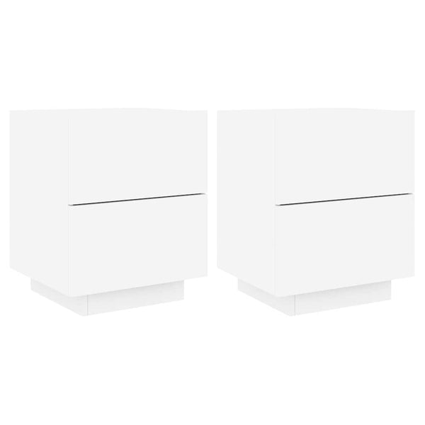 Valkoinen yöpöytä led-valoilla Suina (2 kpl puinen)