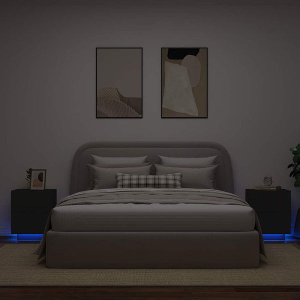 Nachttisch Schwarz mit LED-Beleuchtung Suina (2 Stück Holz)