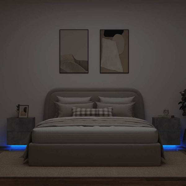 Nachttisch Suina aus betongrauem Holz mit LED-Beleuchtung (2 Stück)