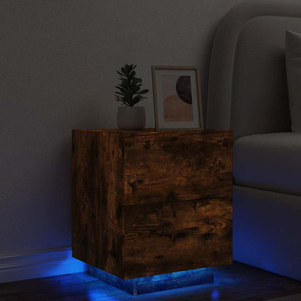 Yöpöytä Suina (led-valoilla, savutammi, puinen)
