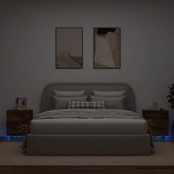 Nachttisch mit LED-Beleuchtung Suina (2 Stück Wildeiche)
