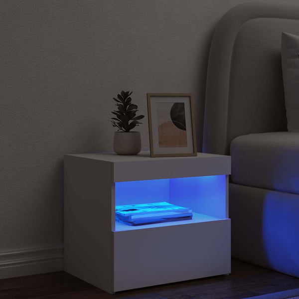 Weißer Nachttisch mit LED-Beleuchtung Latoria 50x40x45cm